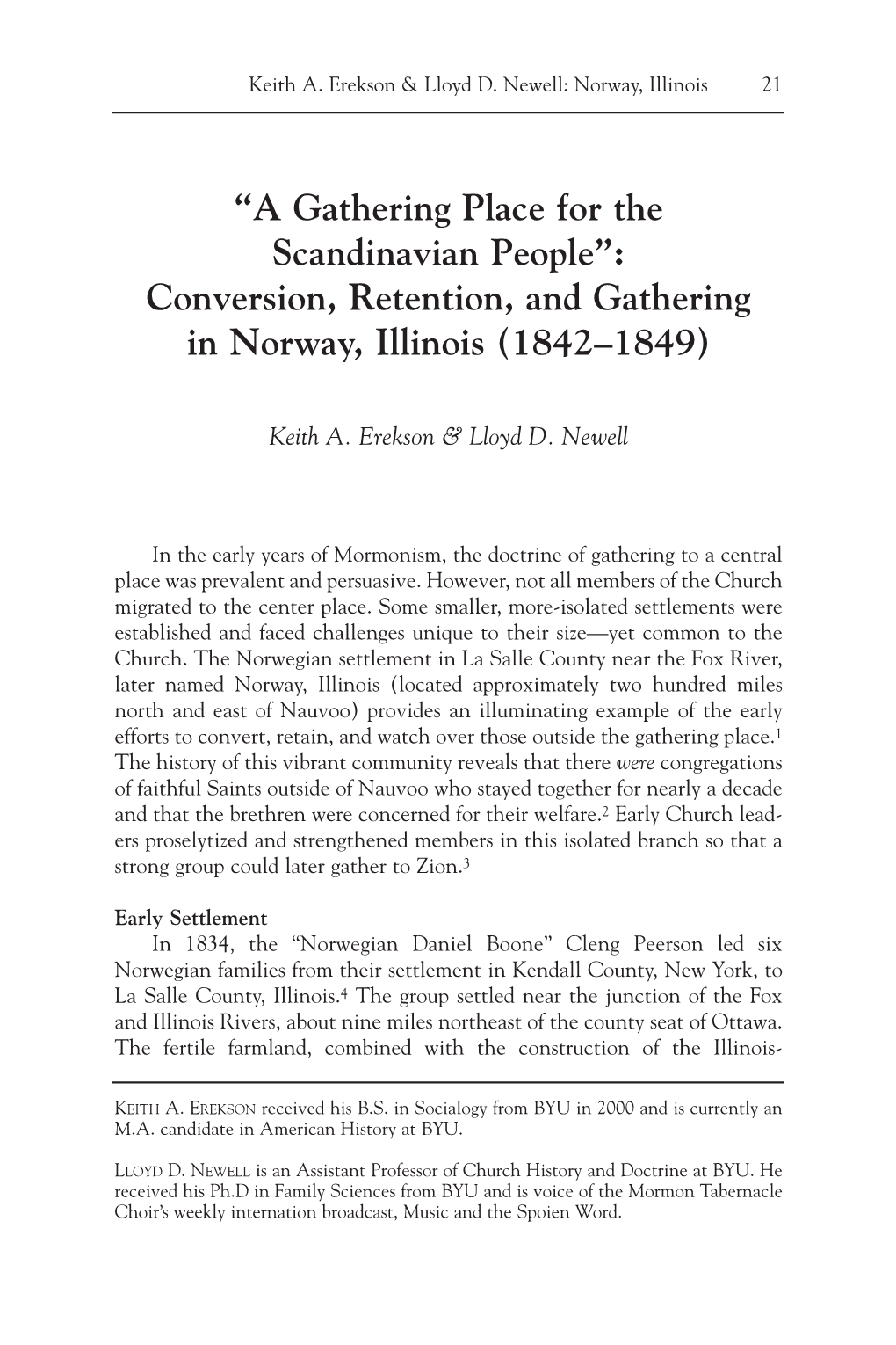 Conversion, Retention, and Gathering in Norway, Illinois (1842–1849)