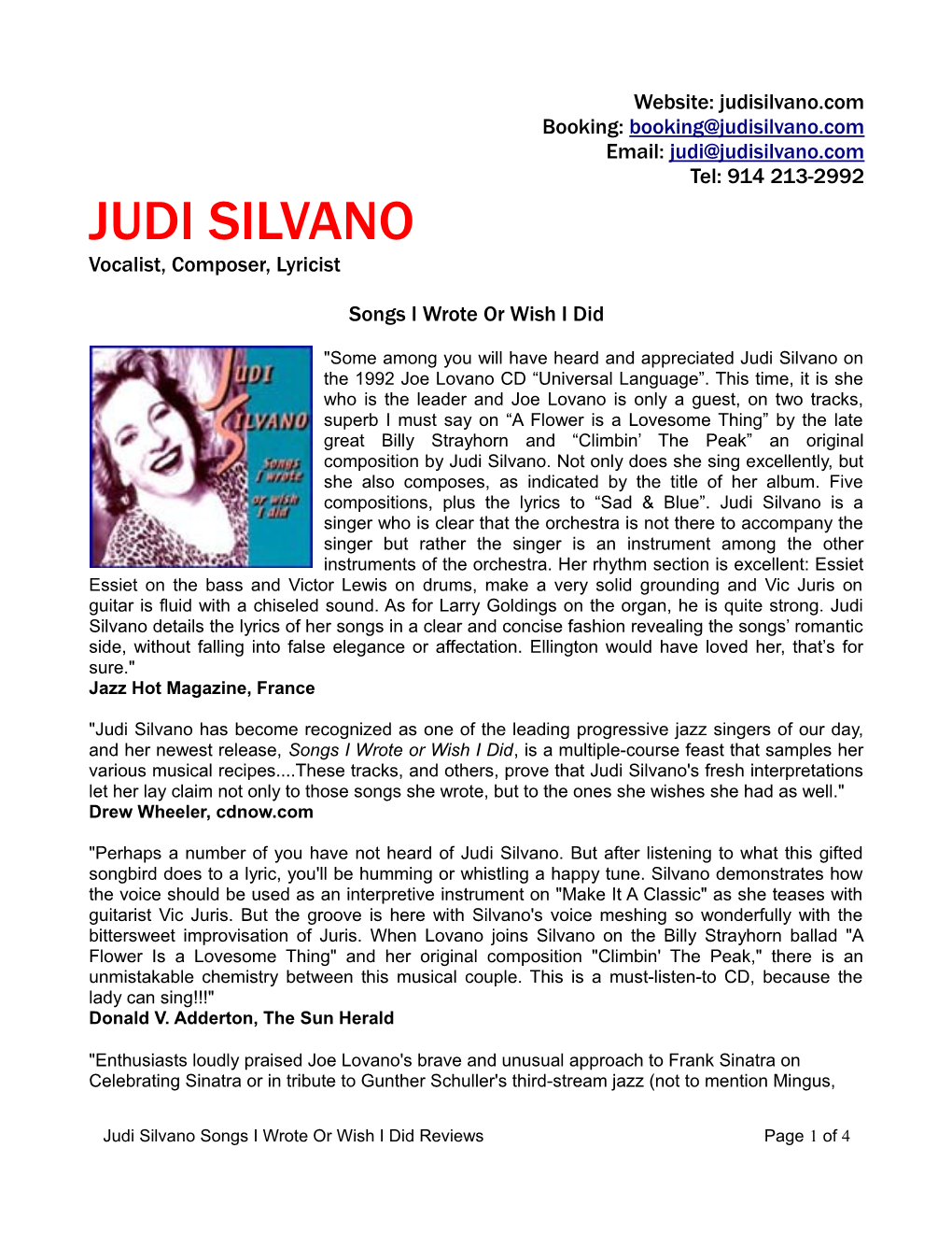 JUDI SILVANO Vocalist, Composer, Lyricist