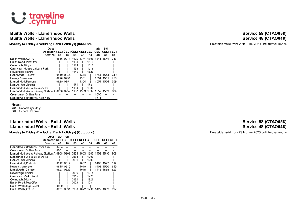 Timetable 058CTA3