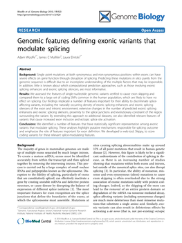 Genomic Features Defining Exonic Variants That Modulate Splicing Adam Woolfe1*, James C Mullikin2, Laura Elnitski1*