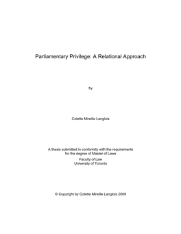 Parliamentary Privilege: a Relational Approach