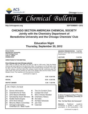 CHICAGO SECTION AMERICAN CHEMICAL SOCIETY Jointly with the Chemistry Department of Benedictine University and the Chicago Chemists’ Club