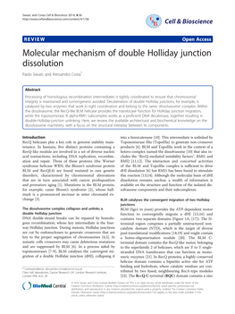 Molecular Mechanism of Double Holliday Junction Dissolution Paolo Swuec and Alessandro Costa*