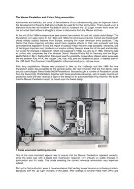 The Mauser Parabellum and It's Test Firing Ammunition. Ammunition And