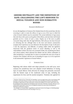 Gender Neutrality and the Definition of Rape: Challenging the Law’S Response to Sexual Violence and Non-Normative Bodies