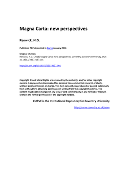 Magna Carta: New Perspectives