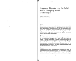 Accessing Literature on the Baha'i Faith: Emerging Search Technologies