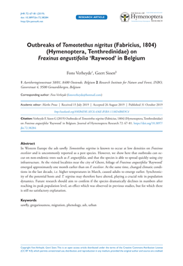 Outbreaks of Tomostethus Nigritus (Fabricius, 1804) (Hymenoptera, Tenthredinidae) on Fraxinus Angustifolia 'Raywood' in B