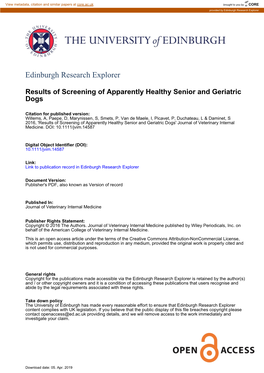 Results of Screening of Apparently Healthy Senior and Geriatric Dogs' Journal of Veterinary Internal Medicine