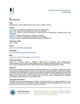 Modeling the Comfort Effects of Short-Wave Solar Radiation Indoors