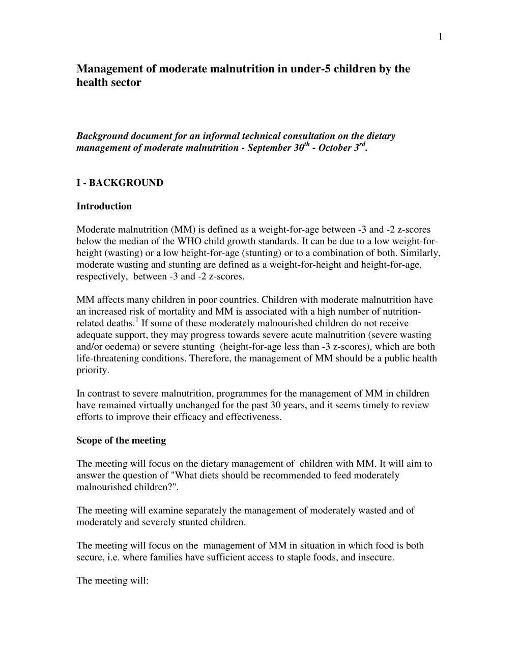 Management of Moderate Malnutrition in Under-5 Children by the Health Sector