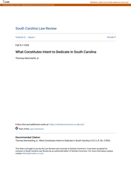 What Constitutes Intent to Dedicate in South Carolina