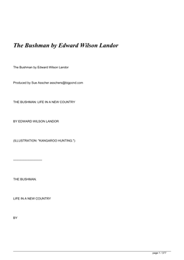The Bushman by Edward Wilson Landor&lt;/H1&gt;