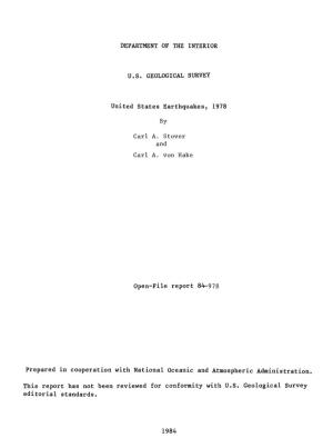 United States Earthquakes, 1978 Open-File Report 84-978 Prepared