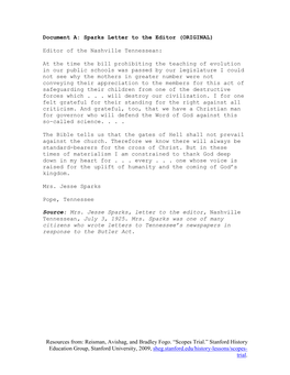 Document A: Sparks Letter to the Editor (ORIGINAL)