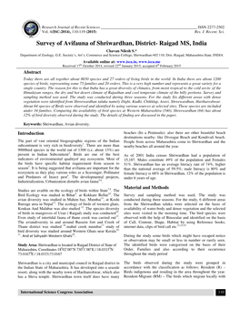 Survey of Avifauna of Shriwardhan, District- Raigad MS, India Chavan Nilesh S.* Department of Zoology, G.E