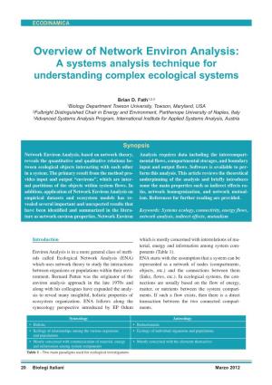 Overview of Network Environ Analysis: a Systems Analysis Technique for Understanding Complex Ecological Systems