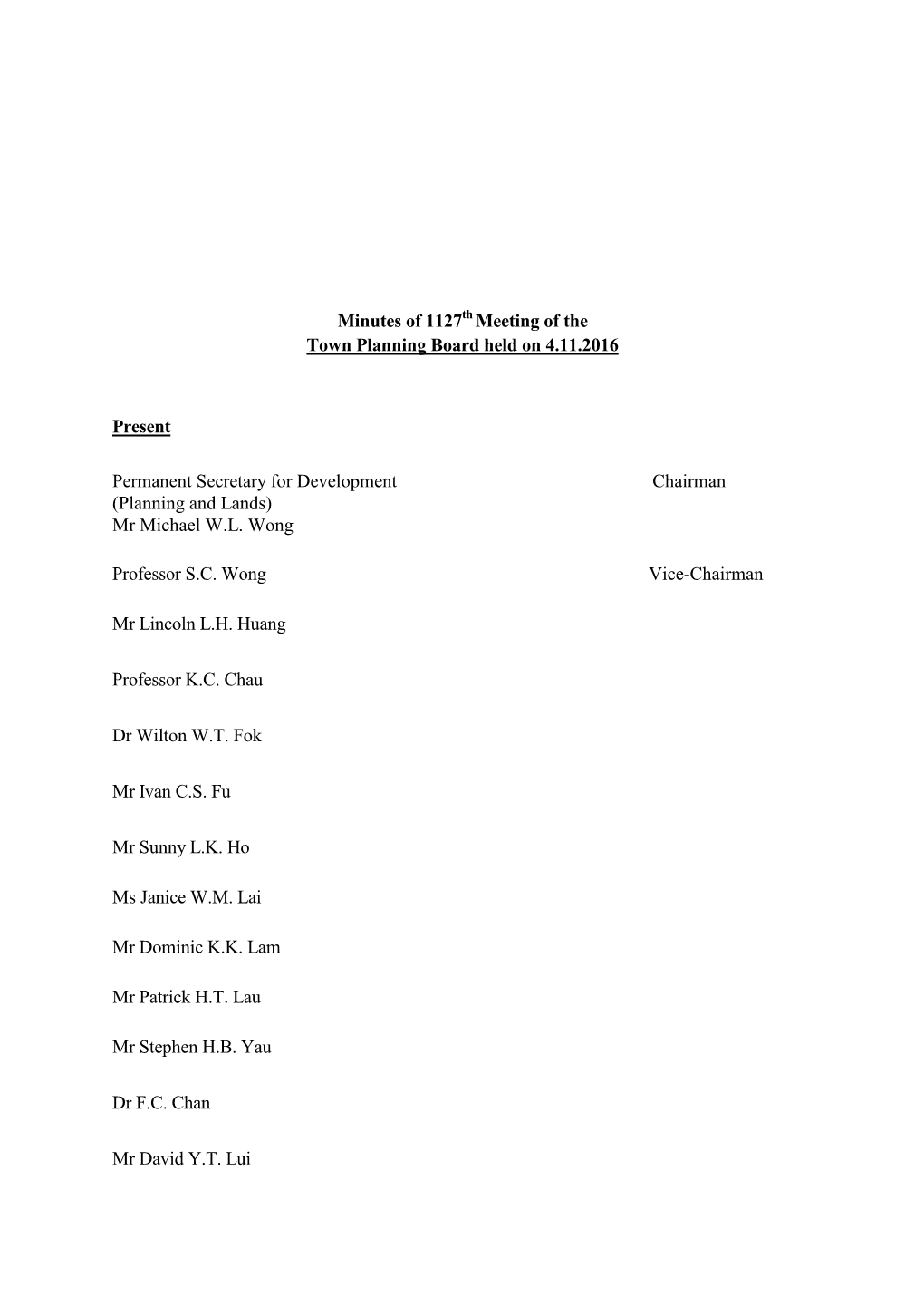 Minutes of 1127 Meeting of the Town Planning Board Held on 4.11.2016