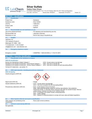 Silver Sulfate Safety Data Sheet According to Federal Register / Vol