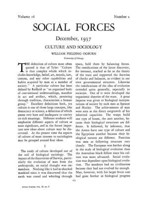 SOCIAL FORCES Decemnber,I937 CULTURE and SOCIOLOGY