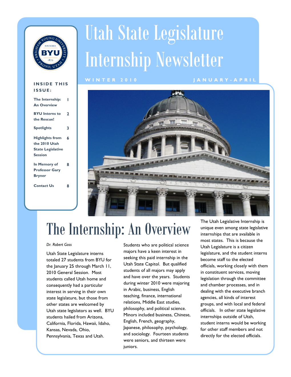 Utah State Legislature Internship Newsletter