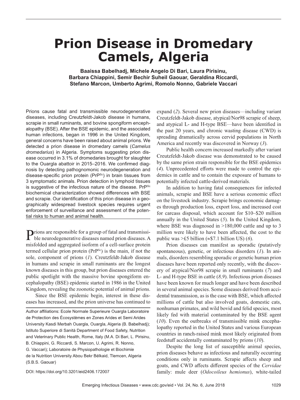 Prion Disease in Dromedary Camels, Algeria