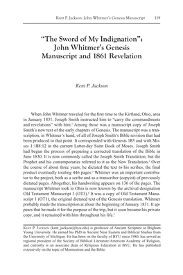 John Whitmer's Genesis Manuscript and 1861 Revelation