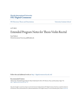 Extended Program Notes for Thesis Violin Recital Paul Tulloch Florida International University, Ptull001@Fiu.Edu
