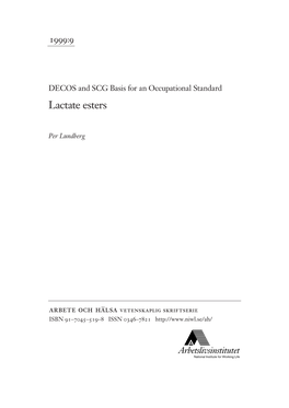 DECOS and SCG Basis for an Occupational Standard. Lactate Esters