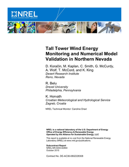 Tall Tower Wind Energy Monitoring and Numerical Model Validation in Northern Nevada D