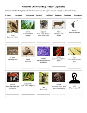 Check for Understanding-Types of Organisms