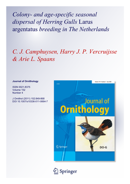 And Age-Specific Seasonal Dispersal of Herring Gulls Larus Argentatus Breeding in the Netherlands