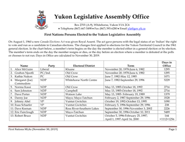 First Nations Persons Elected to the Yukon Legislative Assembly