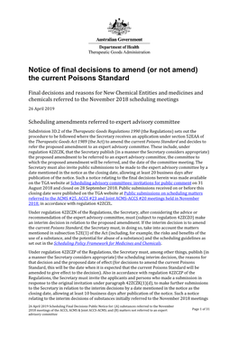 Notice of Final Decisions to Amend (Or Not Amend) the Current Poisons Standard