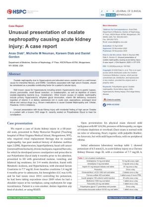 Unusual Presentation of Oxalate Nephropathy Causing Acute