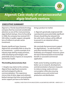 Algenol: Case Study of an Unsuccessful Algae Biofuels Venture