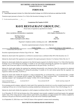 RAVE RESTAURANT GROUP, INC. (Exact Name of Registrant As Specified in Its Charter)