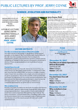 Public Lectures by Prof. Jerry Coyne