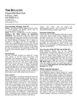 THE BULLETIN Chapel Hill Bird Club February, 2004 (Vol