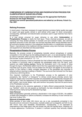 Comparison of Carbonatation and Phosphatation Process for Clarification of Sugar Solutions