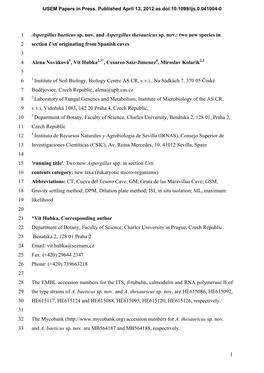 1 Aspergillus Baeticus Sp. Nov. and Aspergillus Thesauricus Sp