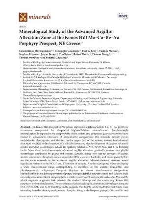 Mineralogical Study of the Advanced Argillic Alteration Zone at the Konos Hill Mo–Cu–Re–Au Porphyry Prospect, NE Greece †