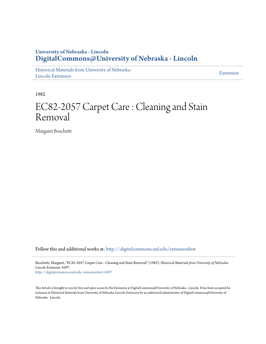 EC82-2057 Carpet Care : Cleaning and Stain Removal Margaret Boschetti