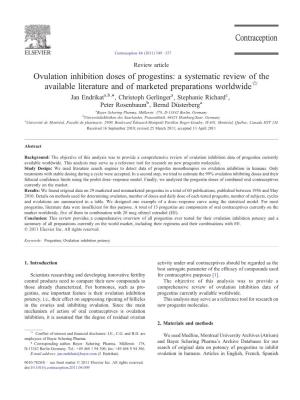 Ovulation Inhibition Doses of Progestins
