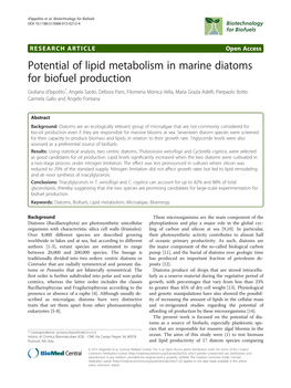 Potential of Lipid Metabolism in Marine Diatoms for Biofuel Production