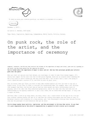 Composer and Conductor Jaz Coleman on Punk Rock, Th… Page 1/7 10.01.2021 14:52 EST Well, I Think the Role of Art Itself Is Such an Important Function