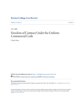 Freedom of Contract Under the Uniform Commercial Code Charles Bunn
