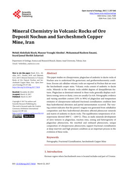 Mineral Chemistry in Volcanic Rocks of Ore Deposit Nochun and Sarcheshmeh Copper Mine, Iran