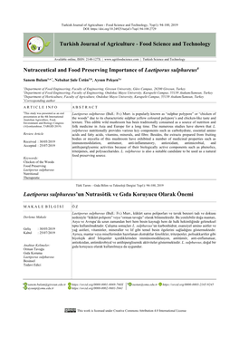 Nutraceutical and Food Preserving Importance of Laetiporus Sulphureus