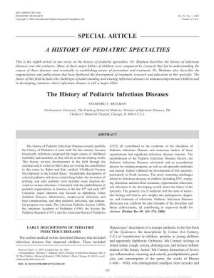 Special Article a History of Pediatric Specialties